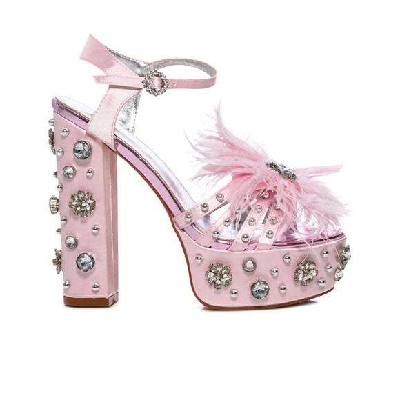 New! AZALEA WANG Kiki Embellished Chunky Platform Sandal Light Pink Women’s 10 - Picture 1 of 12